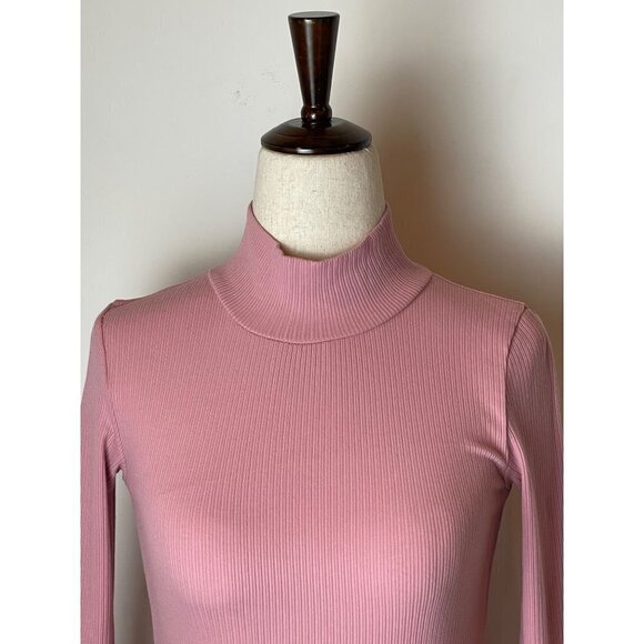J Crew Pink Cotton Blend Ribbed Wide Cuffed Mock‎ Neck Top Size XXS - Picture 4 of 9